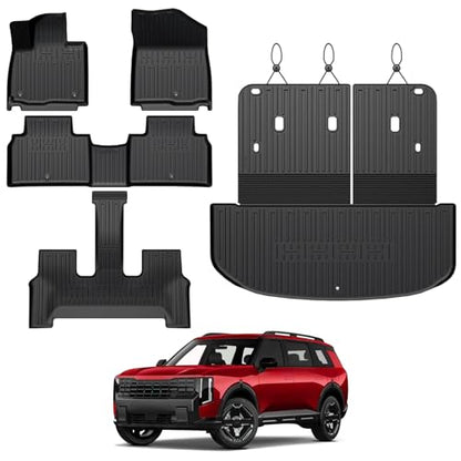 Floor Mats for Kia Telluride 2027, All Weather Floor Mats Trunk Cargo Liner with Backrest Protectors Accessories, Full Coverage Set (Fit 7 Sests) - size: For Kia Telluride | 2027