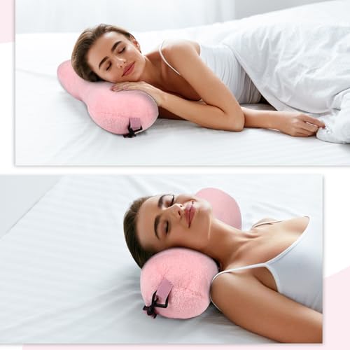 1 Pc Neck Pillow for Recliner Headrest Pillow Bone Shaped Chair Plush with Adjustable Strap Neck Support and Pain Relief Curve Head Cushion for Car Travel Airplane (Pink) - color: Pink