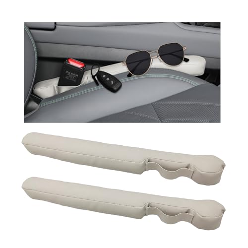 2PCS Leather Car Seat Gap Filler, No-Drop Seat Side Gap Plug Crevice Blocker with Securing Strap, Elastic Filler Block The Gap Between Seats & Console for Truck SUV Sedan (Beige) - color: Beige