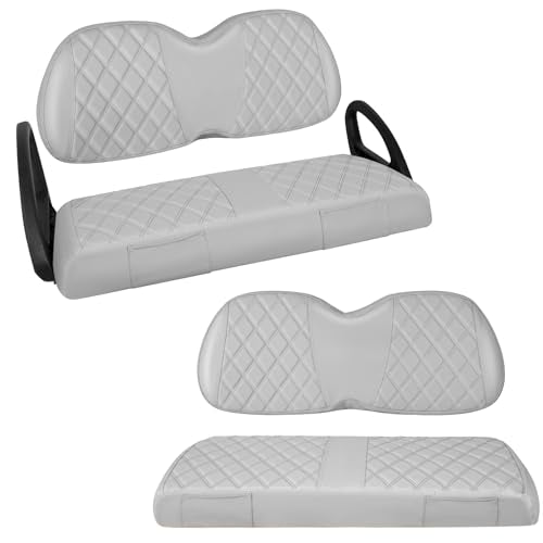 Golf Cart Seat Covers Full Set Front & Rear Kit for Club Car Tempo OEM, Premium Vinyl Leather Replacement Grey Cushion Covers, No Tools Needed & Easy to Clean - color: Gray, size: Fit Club Car Tempo OEM Seat