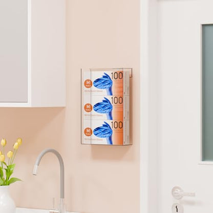 Cq acrylic Rubber Glove Holder for Wall Mount,Clear Disposable Glove Dispenser and Glove Box on Wall,Multipurpose Wall Floating Mask Dispenser and Medical Gloves Rack Storage,10.2”x16”x3.5” Pack of 1