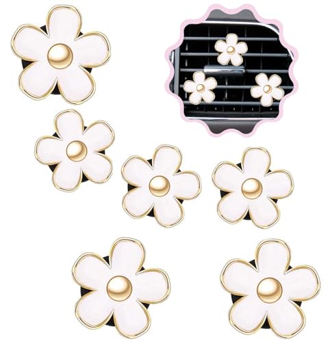 6 Pcs Daisy Flower Air Vent Clip Air Conditioning Outlet Clip Car Air Freshener Clip Car Interior Decor Charm Colorful Car Interior Accessories for Girls Women (White) - color: White