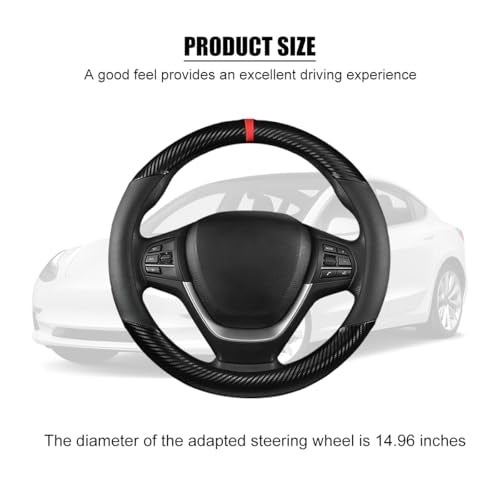 Car Steering Wheel Cover, 14.5-15" Carbon Fiber Vehicle Steering Wheel Protector with Non-Slip Lining, Breathable Auto Interior Decoration Accessories, Universal for Vehicles (Black)