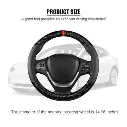 Car Steering Wheel Cover, 14.5-15" Carbon Fiber Vehicle Steering Wheel Protector with Non-Slip Lining, Breathable Auto Interior Decoration Accessories, Universal for Vehicles (Black)