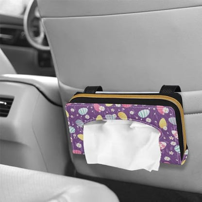 Leathr Egg Print Visor Tissue Holder with Zipper Car Tissue Box Holder Hanging Back Seat Durable Visor Tissue Holder Universal Fit Most Cars - color: Colorful Egg