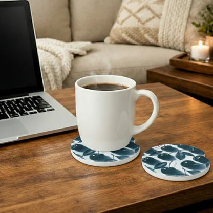 Ceramic Car Coasters, 2 Pack, 2.64" Absorbent Car Cup Holder Coasters, Cute Ceramic Car Coasters for Women, Black Cherry Pattern - color: Black Cherry