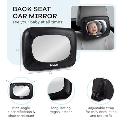 Hoovy My First Car Ride™ 3-in-1 Baby Car Essentials Bundle, Roller Sun Shades, Rear-Facing Mirror, and Seat Protector