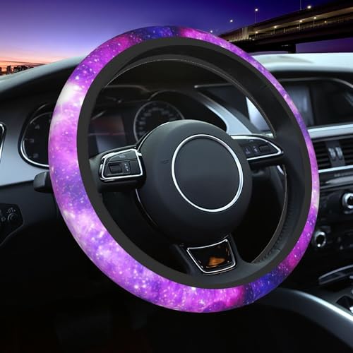 Starry Sky Steering Wheel Cover - Purple Night Sky Steering Wheel Covers Women Men Girls Car Accessories Decor Anti-Slip Auto Neoprene Universal 15 Inch Steering Wheel Protector - color: Purple Night Sky
