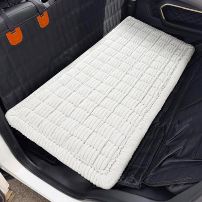 Dog Car Seat Cover for Back Seat, Plaid Backseat Pet Bed Mat, Non-Slip Travel Dog Bed for Backseat Extenders, 24.8" x 54", White - color: White