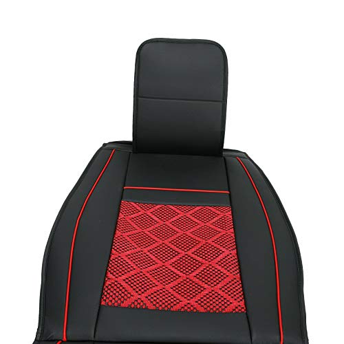 Universal PU Leather Car Seat Cover Full Set w/Pillows 5-Seats SUV Seat Cover Front Rear (Black/Red Mesh) - color: Black/ Red Mesh