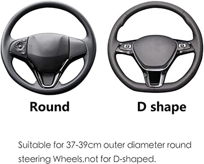 ALEMODR Brown Leather Steering Wheel Cover Universal 15 inch