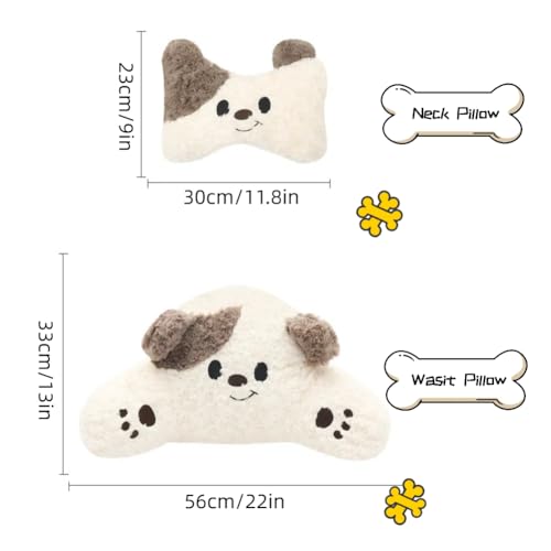 Car Headrest and Lumbar Support for Driving Cute Dog Car Headrest Pillow Head Neck Support Girl-Style Interior Decor