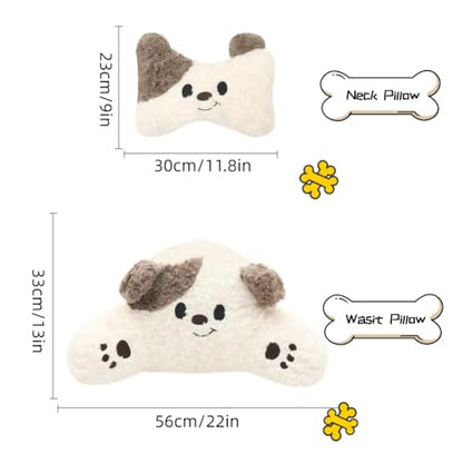 Car Headrest and Lumbar Support for Driving Cute Dog Car Headrest Pillow Head Neck Support Girl-Style Interior Decor