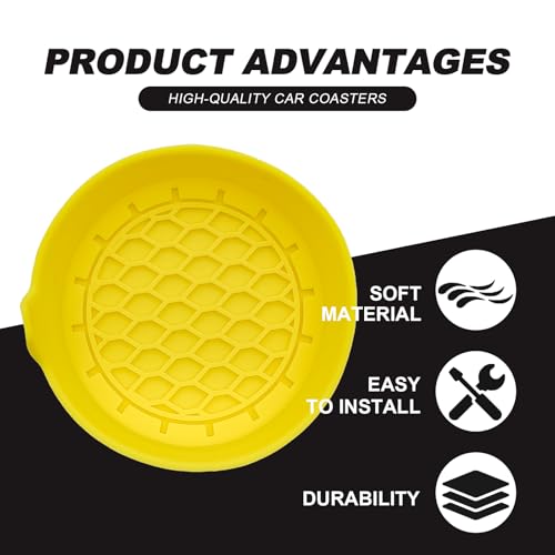 4-Pack Universal Cup Holder Coasters, Black Silicone Inserts - Keep Your Car Clean with Non-Slip & Spill-Proof Coasters for All Vehicles (Yellow) - color: Yellow