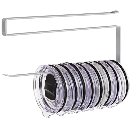 Tumbler Lid Organizer, Horizontal Tumbler Lid Storage Hook Up to 10 Lids, Space Saving Cup Lid Holders Under Cabinet Tumbler Lid Hook for Kitchen Organizer and Storage, Paper Towel Rack Hanger (Gray) - color: Gray, size: 1 Pack