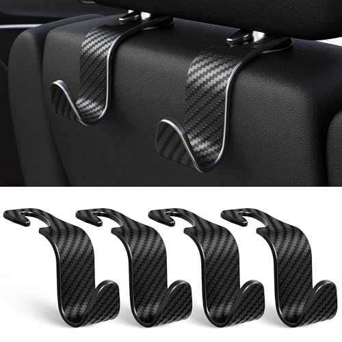 4-Pack Car Headrest Hooks Vehicle Storage Organizer for Purses Handbags Groceries Coats –Holds 55lbs 360° Rotating Simple Design Black Checkered - color: Black Checkered