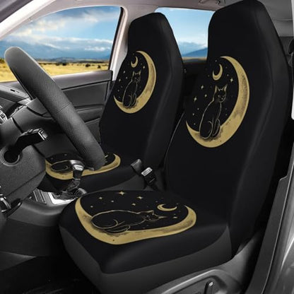 Dujiea Cat Sitting On The Crescent Moon Car Front Seat Covers 2 Pcs Universal Auto Seat Covers Front Seats Only, Vehicle Bucket Seat Protectors Fit for Most Car SUV Sedan and Truck - color: Cat Sitting On The Crescent Moon