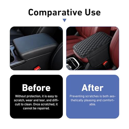 Car Center Console Cover, Upgrade Soft Skin-friendly Leather Arm Rest Cover for Car, Universal Anti-slip Scratch-resistant Armrest Mat with Side Storage Bags, for Trucks, Cars, SUVs (Black) - color: Black