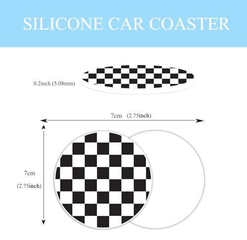 Black and White Checkered Steering Wheel Cover Rubber Anti-Slip 14.5-15 Inch Universal Steering Wheel Cover with 2 Pieces Car Coasters Suitable for Men Women - color: black and white checkered
