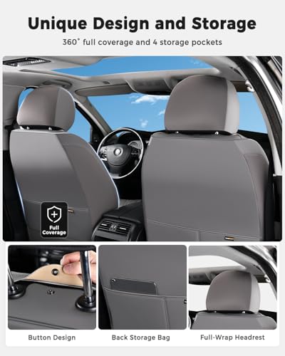 Huidasource Car Seat Covers Full Set, Leather Seat Cover Universal Fit for Most Cars Sedans SUVs Trucks, Airbag Compatible, Cup Holder Access, Easy Install, Wipes Clean, Wear-Resistant, Gray - color: A-Gray, size: 5pcs Full Set