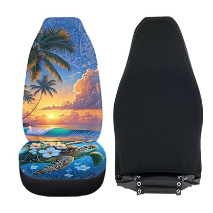 Dreaweet Tropical Themed Car Seat Covers Front Seats Only Universal 2 Piece Beach Sunset Turtle Print High Back Bucket Seat Covers for SUV Trucks Washable & Easy to Install - color: Beach Sunset Turtle
