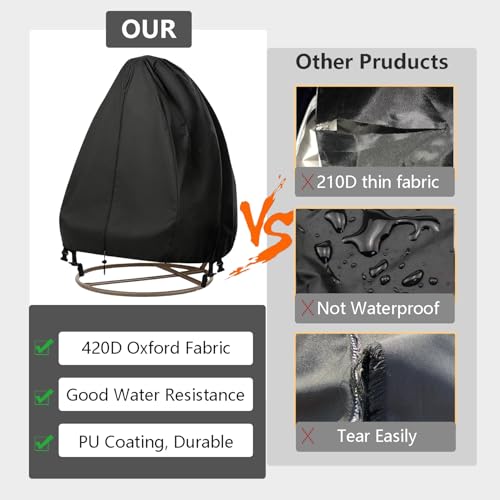 FLYMEI Patio Egg Chair Covers with Zipper, 420D Wicker Egg Swing Chair Covers, Waterproof Heavy Duty Weather Resisatnt Outdoor Chair Cover, Windproof Hanging Chair Cover, 75" x 45", Black, 1 Pack - color: Black, size: Single Seat 75'' (L) x 45''(W)