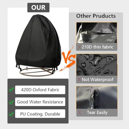FLYMEI Patio Egg Chair Covers with Zipper, 420D Wicker Egg Swing Chair Covers, Waterproof Heavy Duty Weather Resisatnt Outdoor Chair Cover, Windproof Hanging Chair Cover, 75" x 45", Black, 1 Pack - color: Black, size: Single Seat 75'' (L) x 45''(W)