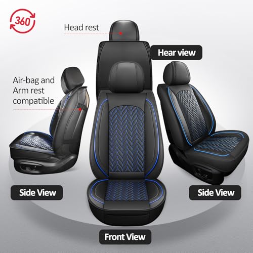MIROZO Seat Covers Full Set,Universal Car Seat Covers Waterproof Seat Covers Leather Vehicle Seat Covers Automotive Seat Cushion for Most Sedan, Truck and SUV (Full Set, Black and Blue) - color: Black And Blue, size: 5PCS Full Set