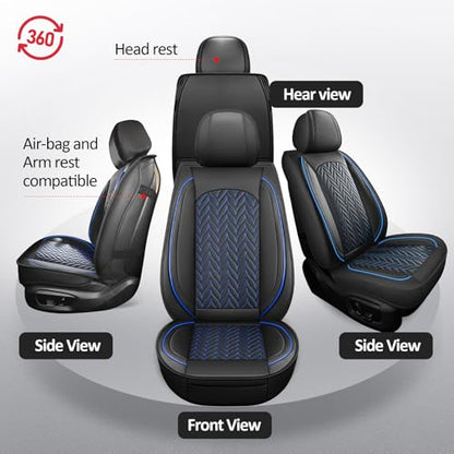 MIROZO Seat Covers Full Set,Universal Car Seat Covers Waterproof Seat Covers Leather Vehicle Seat Covers Automotive Seat Cushion for Most Sedan, Truck and SUV (Full Set, Black and Blue) - color: Black And Blue, size: 5PCS Full Set