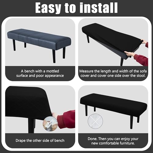 Stretch Bench Seat Cover, Reusable Slipcover for Dining Room & Bedroom, Removable Washable Rectangular Bench Covers, Elastic Fit for Home Furniture(Black) - color: Argyle Black