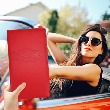 Car Registration and Insurance Card Holder, Leather License Document Red Glove Box Compartment Organizer, Car Wallet Case for Essential Info, License Cards, ID Card - color: Red