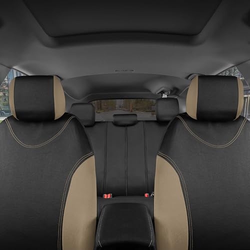 BDK UltraSleek Beige Seat Covers for Cars Full Set, Two-Tone Front Seat Covers with Matching Back Seat Cover, Stylish Car Seat Protectors with Split Bench Design, - color: Beige