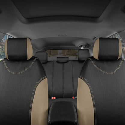 BDK UltraSleek Beige Seat Covers for Cars Full Set, Two-Tone Front Seat Covers with Matching Back Seat Cover, Stylish Car Seat Protectors with Split Bench Design, - color: Beige