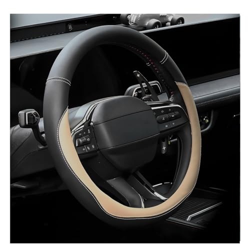 Leather Steering Wheel Cover, Anti-Slip Full Surround Car Wheel Protector with Comfortable Grip, Universal Elastic Decorative Cover Fit for 14 1/2-15 Inch Steering Wheels (Beige) - color: Beige
