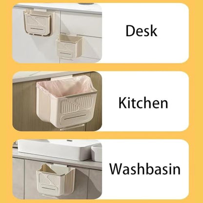 Hanging Trash Can for Kitchen Cabinet Door with 120 Garbage Bags, 1.6 Gallon Collapsible Trash Bin for Under Sink, Bathroom, Car, RV, Office (SmallCream) - size: SmallCream