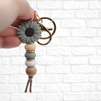 Flower Charm for Women Cute Keychain for Car Keys Silicone Bead Purse Charms for Handback Key Ring - color: Gree