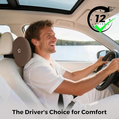 BEBAS Memory Foam Car Headrest Pillow - Breathable Neck Support Pillow for Driving, Universal Fit Cars/SUVs/Tesla/Toyota & Office Chair, Removable Cover (Brown, 4-Season) - color: Brown