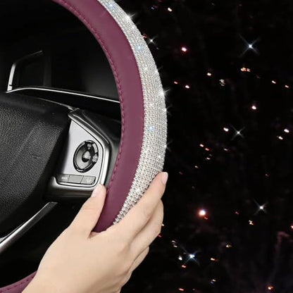 Bling Diamond Leather Steering Wheel Cover, Purple Steering Wheel Covers for Women Girls with Crystal Rhinestones, Universal Fit 14.5"-15" Car Steering Wheel Bling Cover Accessories - color: Purple