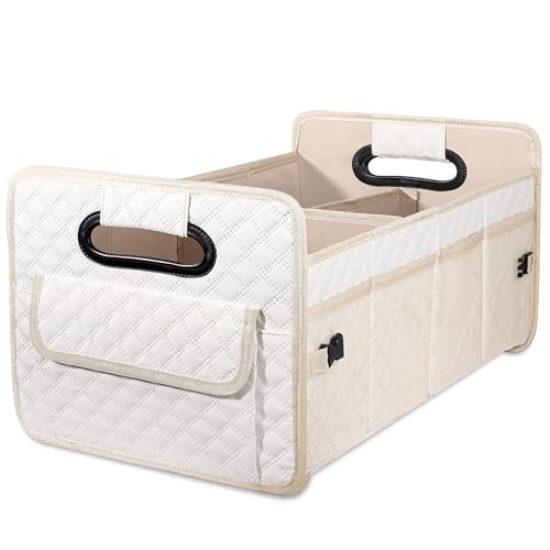 JiatuA Car Trunk Organizer for SUV, Car Storage Organizer Collapsible Multi Compartment Container Box, Adjustable Car Accessories for Women/Men, Large Beige - color: Beige, size: Large