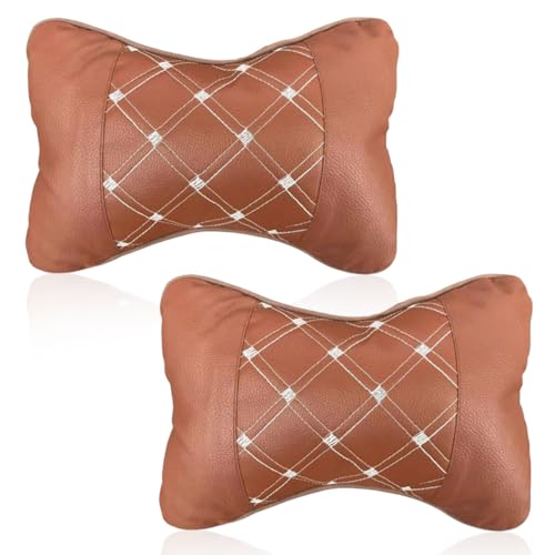 2PCS Car Neck Pillow, Soft Comfortable Headrest Pillow with Adjustable Strap, Car Seat Head Rest Cushion Pad, Universal Automotive Interior Accessory for Driving Fatigue Relief (Brown) - color: Brown