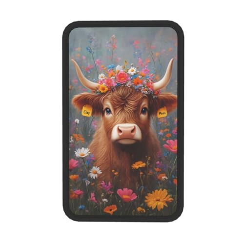 Universal Car Center Console Cushion Pad, Cute Highland Cow Flowers Soft Waterproof Car Center Console Cover Auto Armrest Seat Box Cover Protector for Most Vehicle SUV Truck Car - color: Cute Highland Cow Flowers