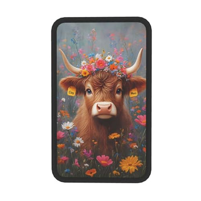 Universal Car Center Console Cushion Pad, Cute Highland Cow Flowers Soft Waterproof Car Center Console Cover Auto Armrest Seat Box Cover Protector for Most Vehicle SUV Truck Car - color: Cute Highland Cow Flowers