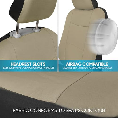 BDK PolyPro Car Seat Covers Full Set in Solid Beige, Front and Rear Split Bench Seat Covers for Cars, Easy to Install Car Seats Cover Set and Accessories for Auto Trucks Van SUV - Solid Beige - color: Solid Beige