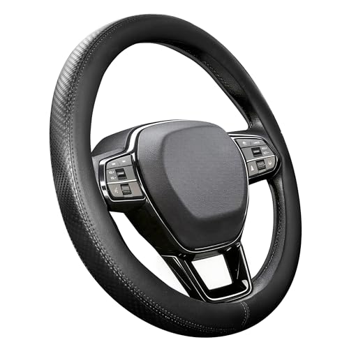 Steering Wheel Cover for Honda CRV Accord Civic HRV Pilot Odyssey Passport, Standard Size 14.5-15", Carbon Fiber Black