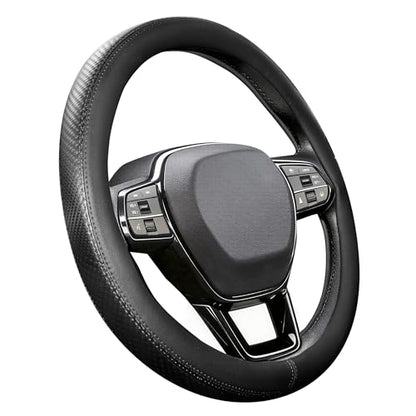 Steering Wheel Cover for Honda CRV Accord Civic HRV Pilot Odyssey Passport, Standard Size 14.5-15", Carbon Fiber Black