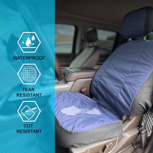 Universal Nylon Canvas Fitted Bucket Seat Cover, Cut-Resistant & Waterproof Front Seat Protector for Trucks (Blue) - color: Blue