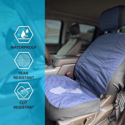 Universal Nylon Canvas Fitted Bucket Seat Cover, Cut-Resistant & Waterproof Front Seat Protector for Trucks (Blue) - color: Blue