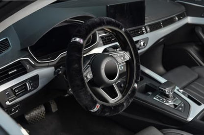 LABBYWAY Plush Steering Wheel Cover with Bling Bling Crystal Rhinestone, Universal 15 Inch Elastic Fluffy Steering Wheel Accessories for Women Girls, Black - color: Black