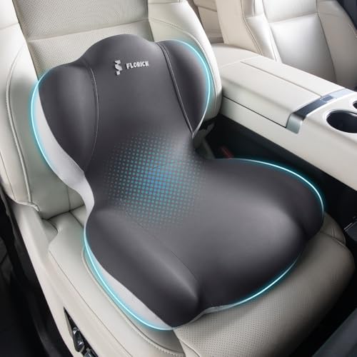 Memory Foam Truck Seat Cushion,Car Seat Cushion and Lumbar Support Pillow for Office Chair, Ergonomic Back Support & Sciatica Relief for Long Drives(Beige Grey) - color: Beige Grey