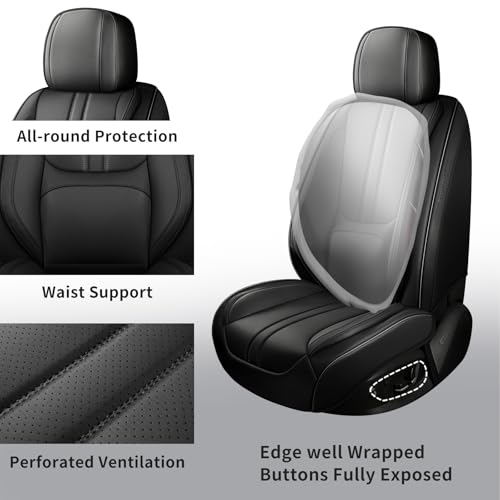 Car Seat Covers Full Set Fit for Toyota Avalon 1997-2022,Luxury Faux Leather Seat Covers 5 Seats, Breathable Anti-Slip Seat Protectors with Lumbar Support(Black,Full Set) - color: Black, size: Fit for Avalon